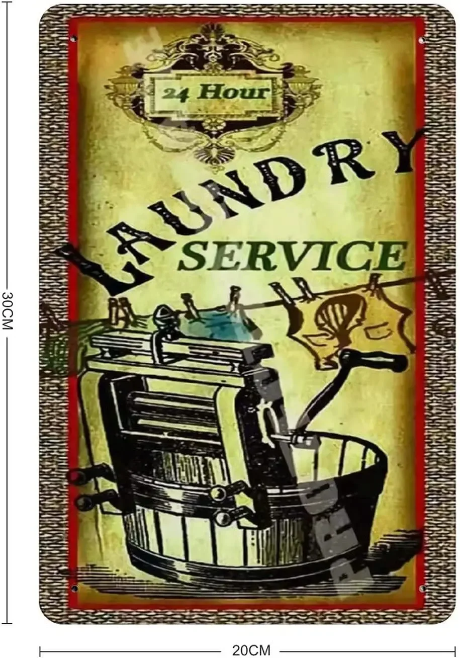 Laundry Service vintage Metal Tin Sign, Vintage Plaque Poster Garage Bar Home Wall Decor 8 X 12 Inches