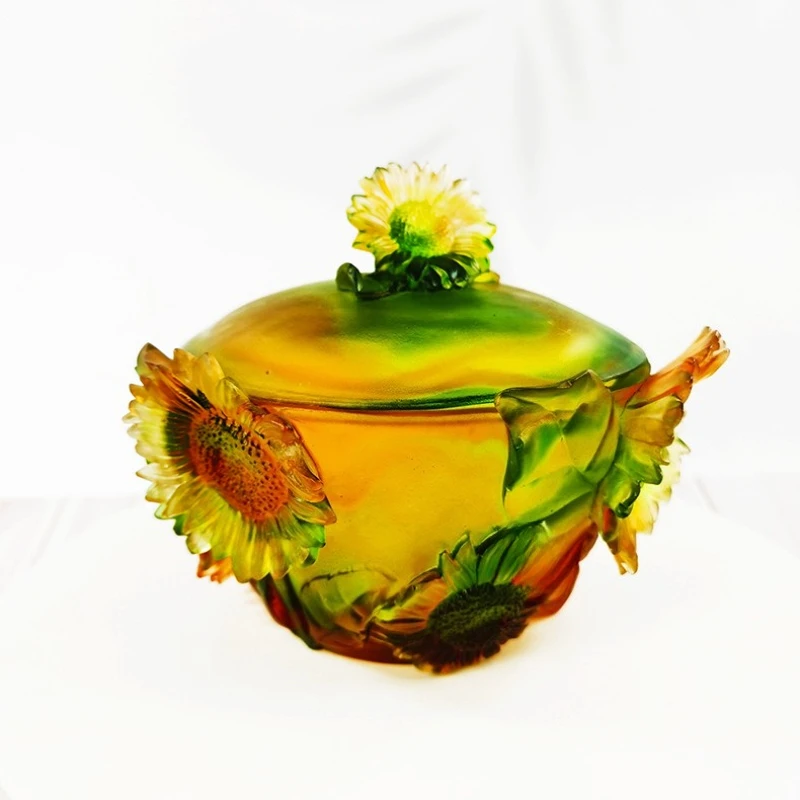 Factory direct sales glazed desktop ornament crystal desktop ornament gift Jiapin glazed ornament glazed sunflower bowl