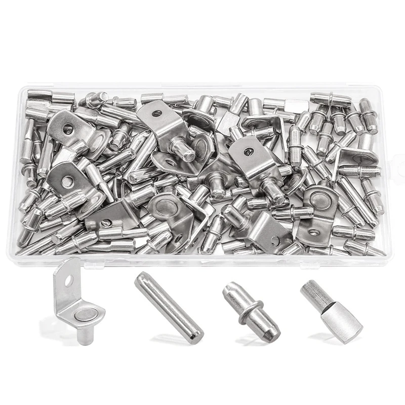 Kit de pines para estante, 120 Uds., 4 estilos, clavijas para estante, muebles de cocina, clavijas para estante de gabinete, soporte en forma de L/cuchara plana, clavijas para estante