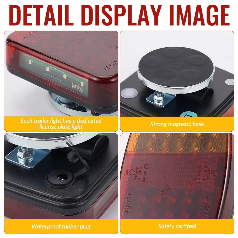 Universal Magnetic Wireless LED Trailer Rear Taillight Signal Warning Brake Lamp Tail Truck Light For Caravan RV Camper Lorry