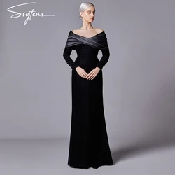 Modern Black Velvet Prom Dress Ruched Bespoke Speical Occasion Gowns Off Shoulder Cocktail Evening Party Dresses Full Sleeves