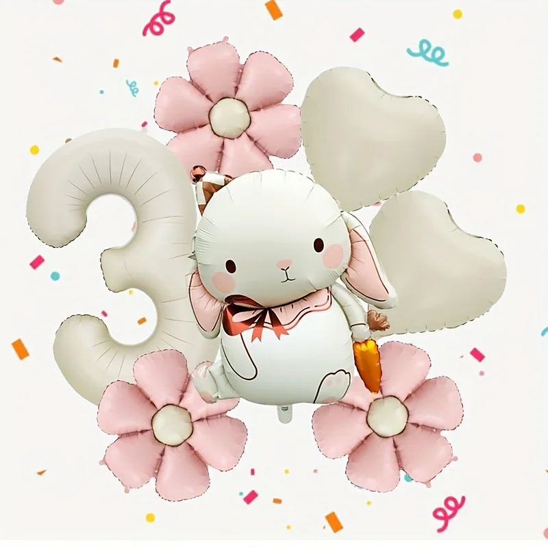 7-teiliges bezauberndes Kaninchen-Gänseblümchen-Ballon-Set, 40 Zoll, cremeweiß, Nummer 1–9, Geburtstagsballon, Cartoon-Kaninchen, Ostern, Party-Dekoration – Detail 4