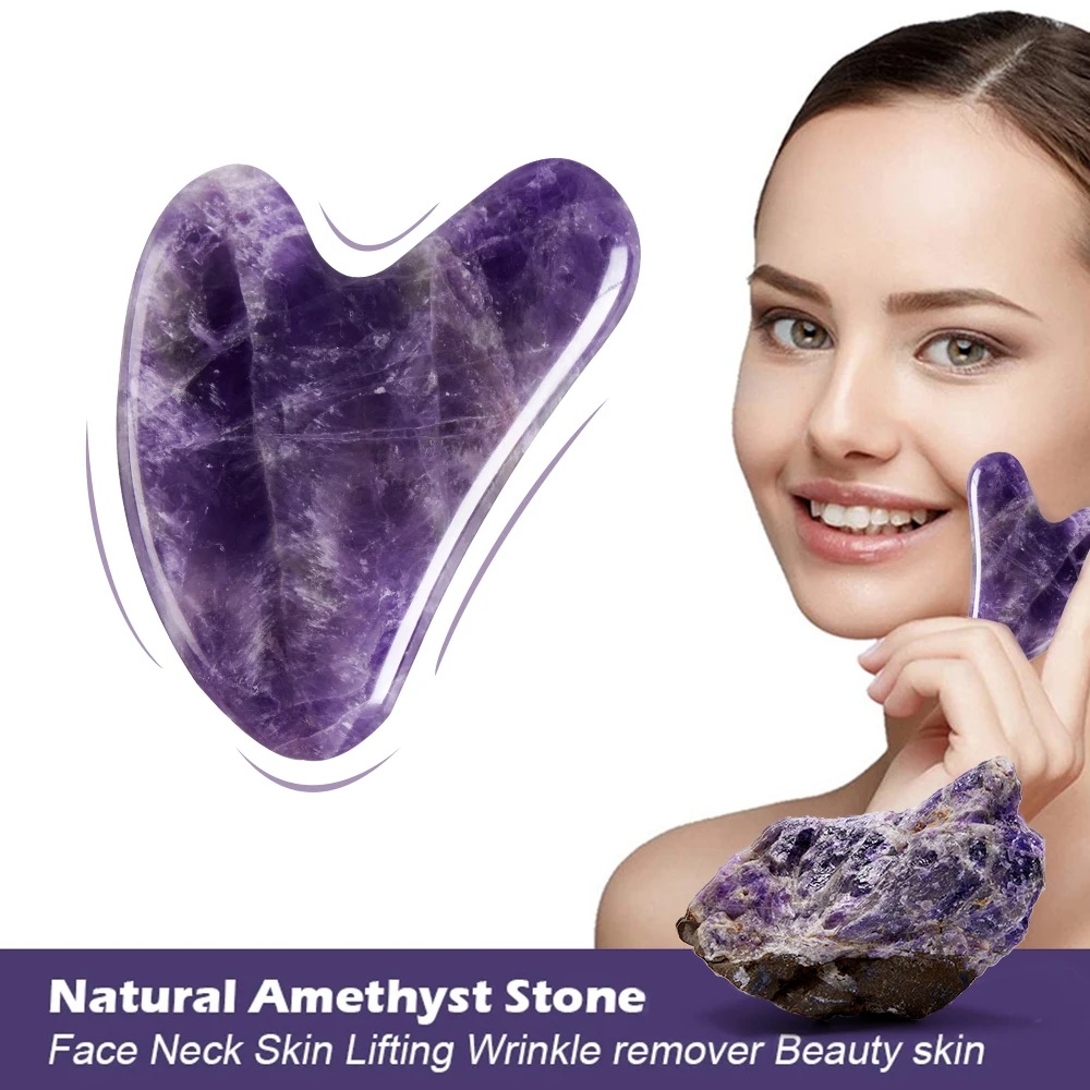 

Natural Amethyst Jade Gua Sha Gouache Scraper Massager for Face Thin Face Skin Lifting Facial Scraper Beauty SPA Skin Care Tools