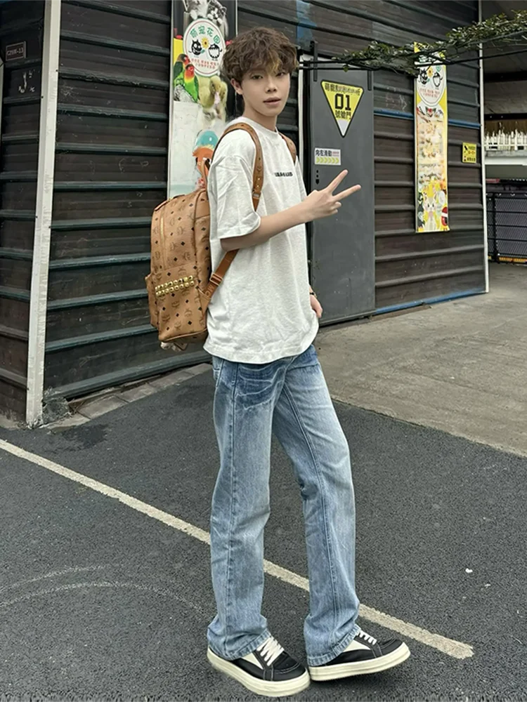

Split Lightning Pattern Jeans Men's And Women's American High Street Sle Tapered Straight Leg Micro Flared Pants