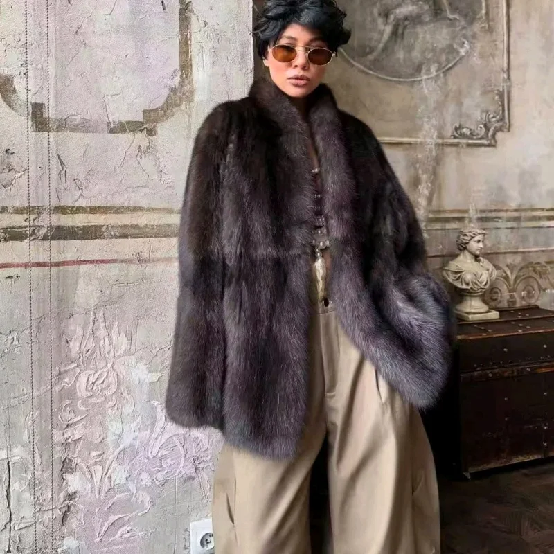 겨울 신상 여성용 심플 따뜻한 롱 코트 버튼 장식 인조 퍼 효과 중간 길이 외투 폴리에스터 섬유 코트