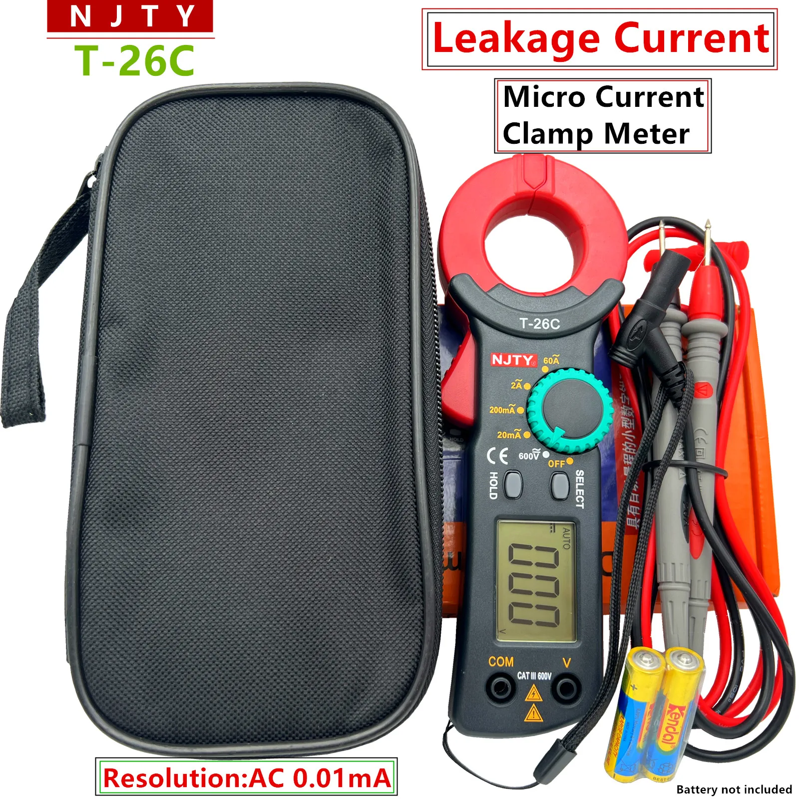 NJTY T-26C Professional Leakage Current Test Digital Clamp Meter 20mA~60A Leakage Detection precision current 0.01mA Auto Range