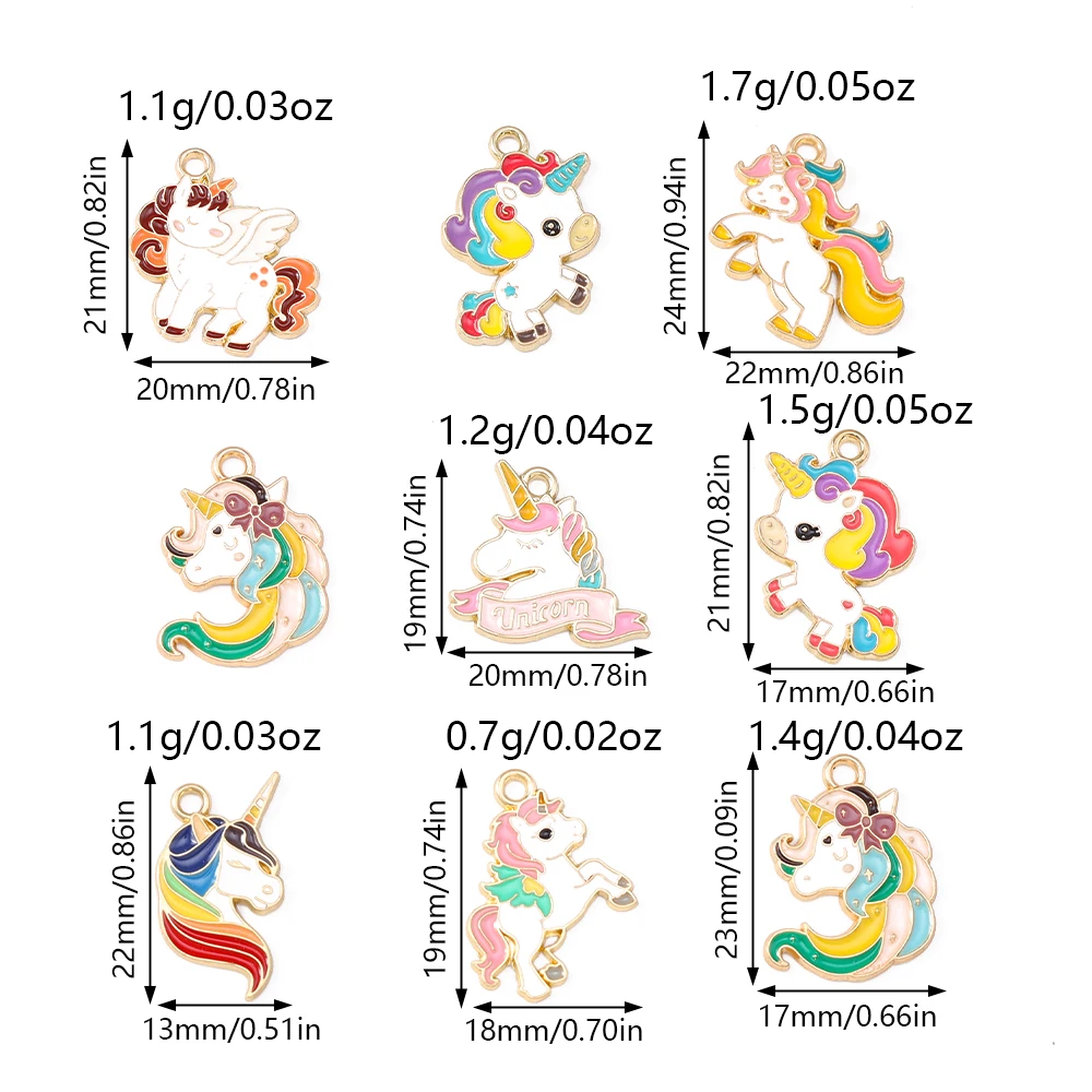 Tusember 10 قطع لطيف ملون يونيكورن سحر لصنع المجوهرات DIY الحصان يونيكورن أقراط قلادة القلائد أساور الحرف