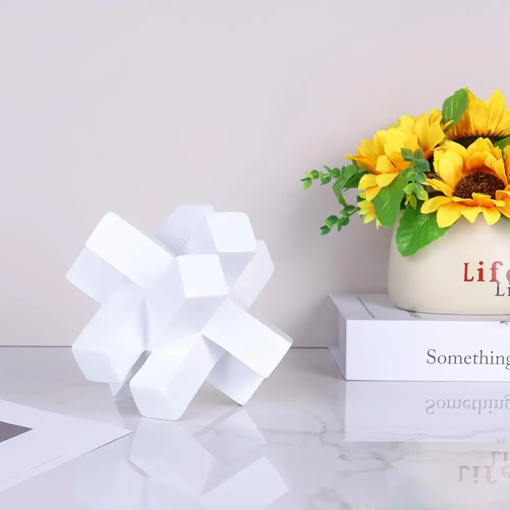 Pernak Kni Dekorasi Simpul Putih untuk Rak, Patung Patung Geometris Putih Rak Benda Dekoratif Modern, Dekorasi Rumah Putih