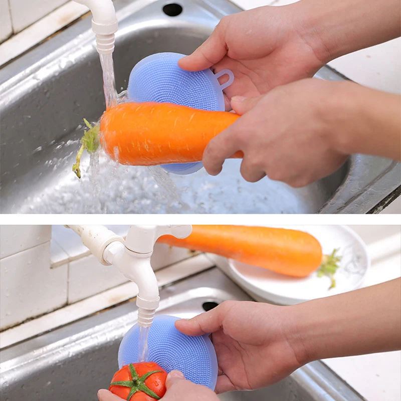 Kitchen Gadgets Round Silicone Magic Cleaning Brushes Washing Fruit Brush Insulation Pad Pot Bowl Cleaner Kitchen Accessories