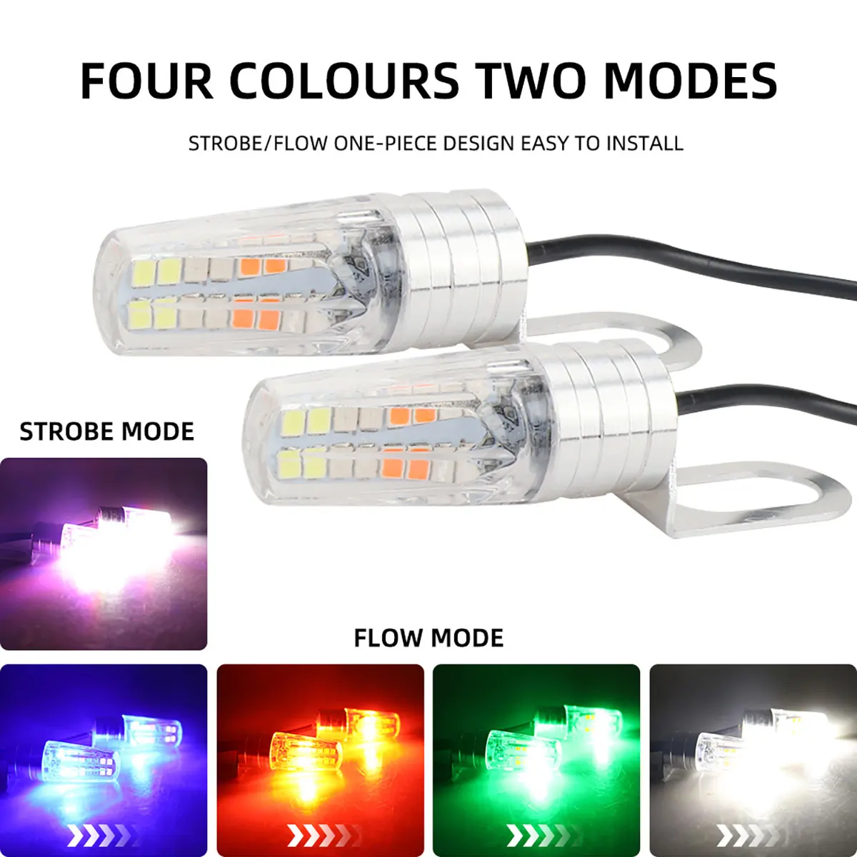2pcs Motorcycle LED Strobe Rearview Mirror Light Flashing Safety Warning Light 4 Color Super Bright DRL Driving Signal Light