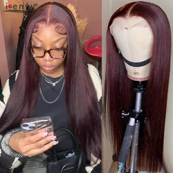 Burgundy 13X6 Hd Lace Frontal Human Hair Wig Straight Red 13X4 Transparent Lace Front Wigs For Women Pre Plucked 99J Colored Wig