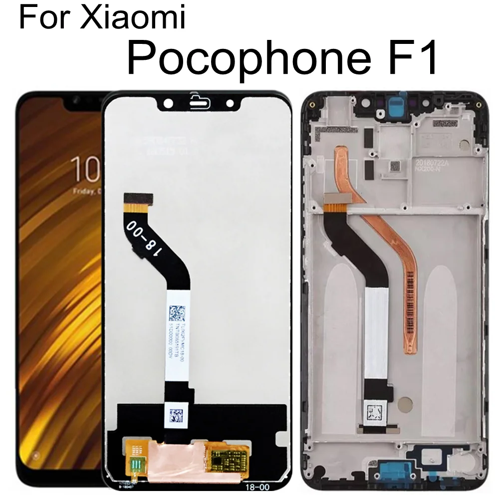 6.18  For Xiaomi Pocophone F1 LCD Display with frame Touch Screen Digitizer Assembly For M1805E10A POCO F1 LCD Display