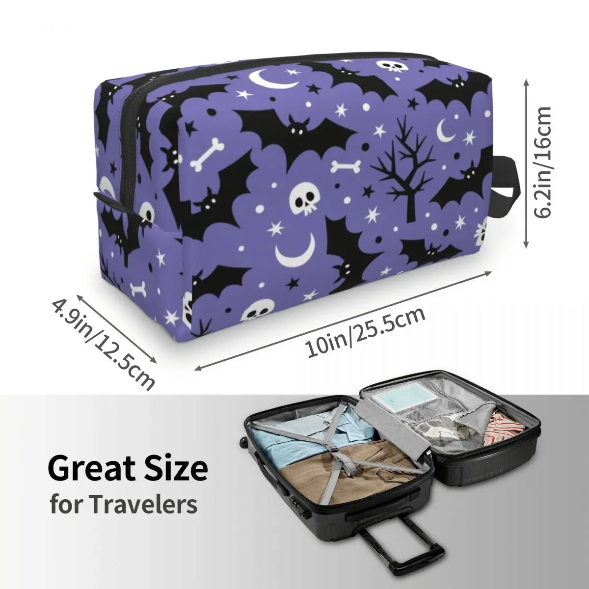 Halloween Spooky Bats Skull Toiletry Bag for Women Goth Occult Witch Cosmetic Makeup Organizer Lady Storage Dopp Kit Case