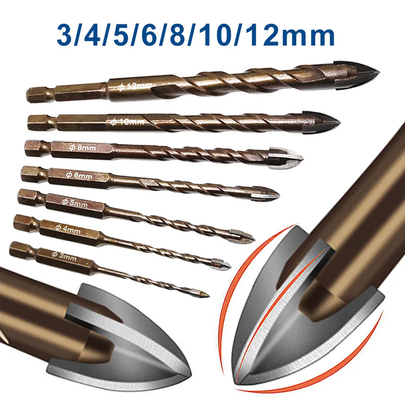 Masonry Concrete Drill Bits For Glass Ceramic Tile Brick Plastic Wood Mason Hard Alloy Wall Hole Opener Hex Shank 3mm To 12mm