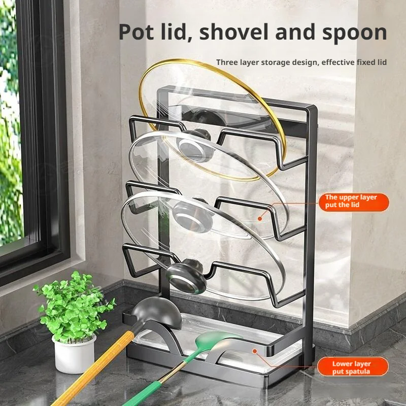 Kitchen Pot Cover Holder Rack Suction Cup Pot Lid Storage Hanger Shelf Household Cutting Board Stand Organizer Rack Shelves