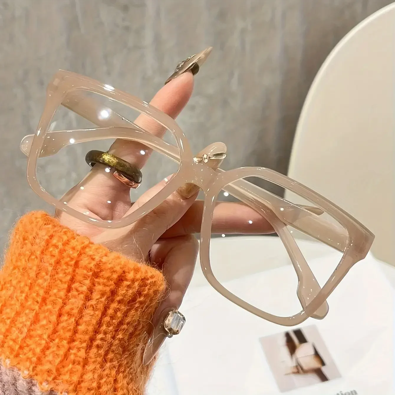 1 Stück/2 Stück/3 Stück/4 Stück elegante, einfache und stilvolle geometrische Brille mit transparenten Gläsern, geeignet für das tägliche Lesen im Büro – Detail 10