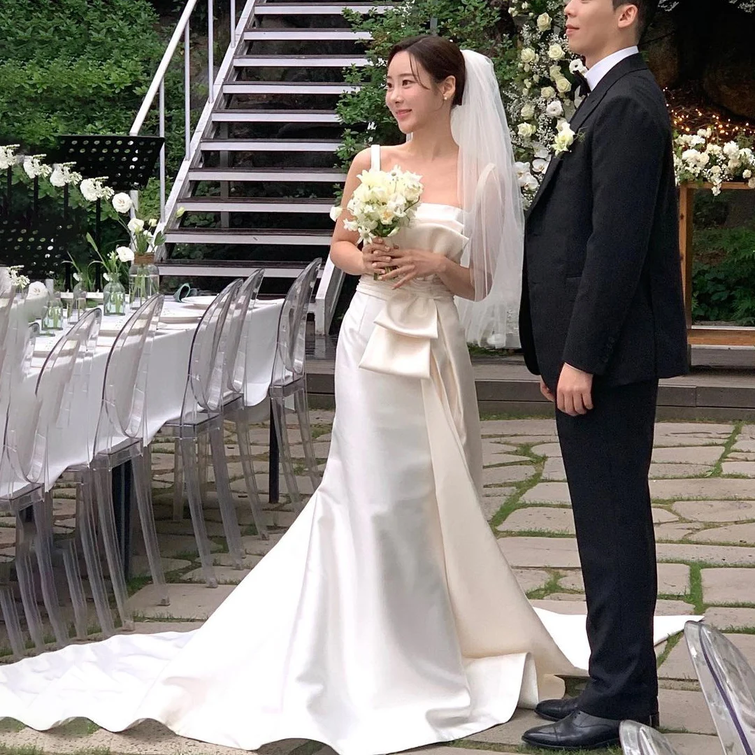 GIOIO-vestidos de novia formales de lujo con cuello cuadrado para mujer, vestidos de novia elegantes de sirena de marfil sin mangas, largos hasta el suelo