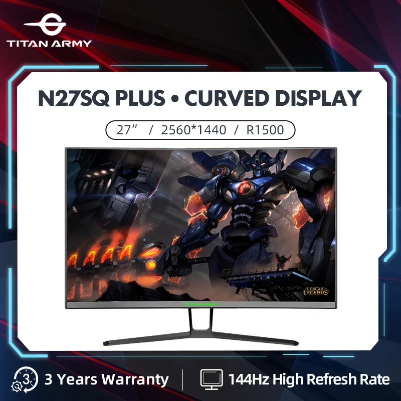 

Titan Army 27 inch 144HZ Ultra Narrow Computer Monitors Curved Display Game Screen Light Effect HDMI DP Compatible Monitor