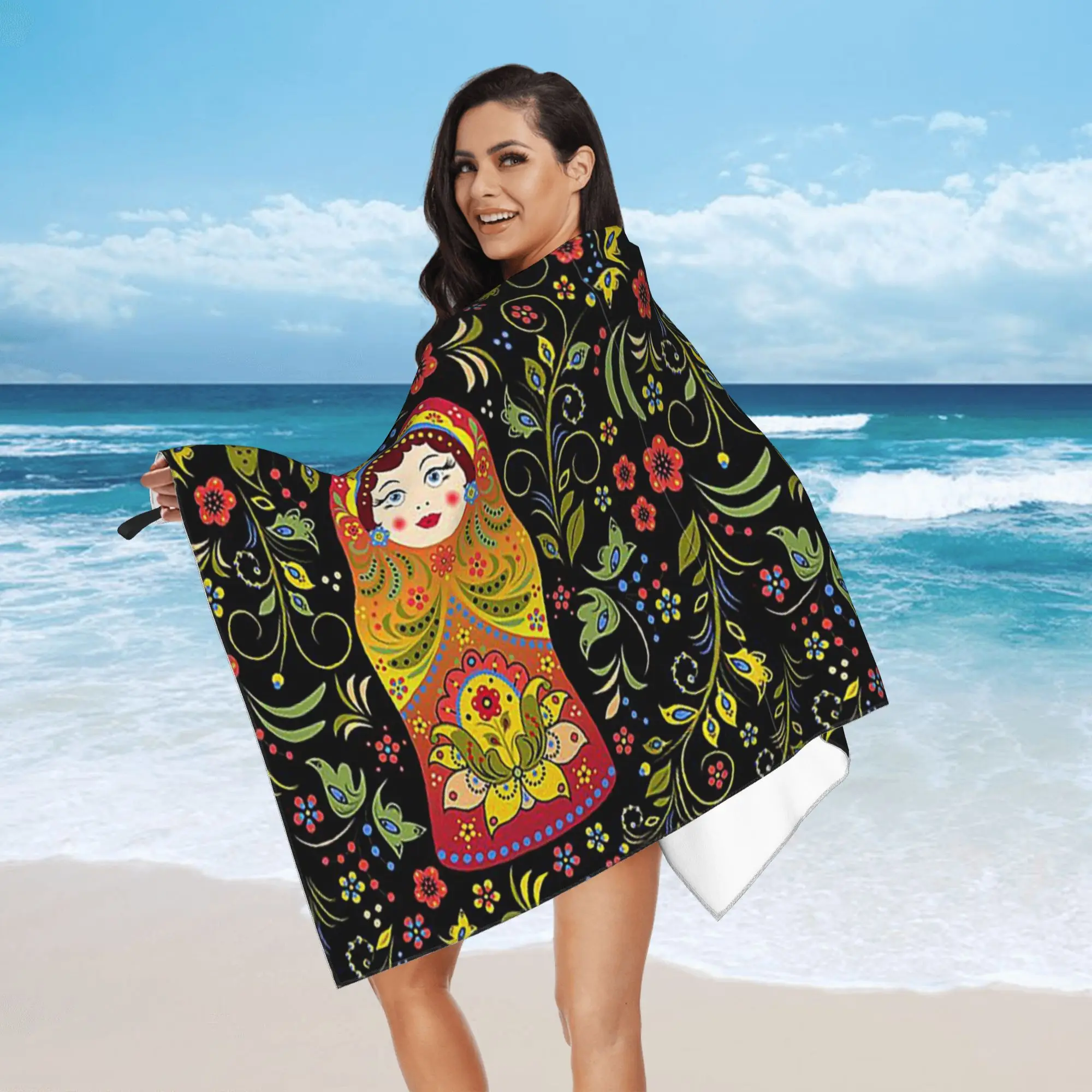Russian Doll Matryoshka Beach Towel Soft Microfiber Quick Dry Absorbent Quick Towels For Pool