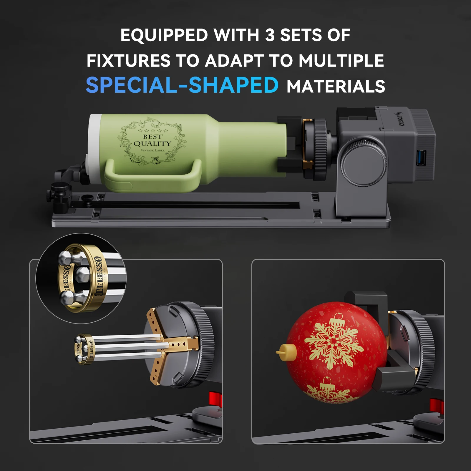 AtomStack R8 PRO-H ظرف دوار للحفارة بالليزر مع أقدام زيادة بلاستيكية لكروية غير منتظمة وأسطوانية