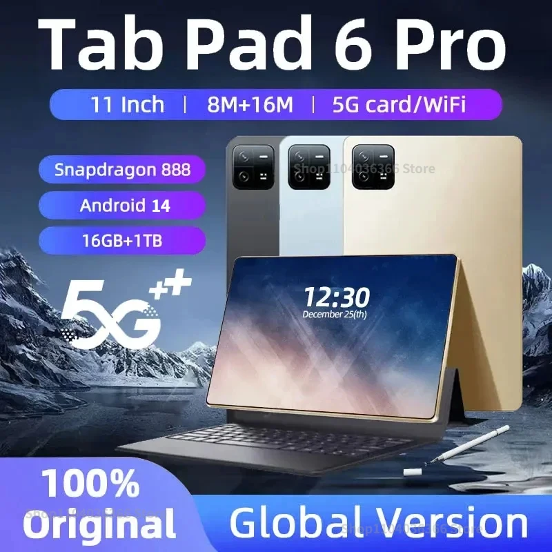 2024 New Global Version Original Tablet PC Android 13 Pad 6 Pro Snapdragon 888 RAM 16GB+1TB 5G Dual SIM Card 10000mAh HD 4K Tab