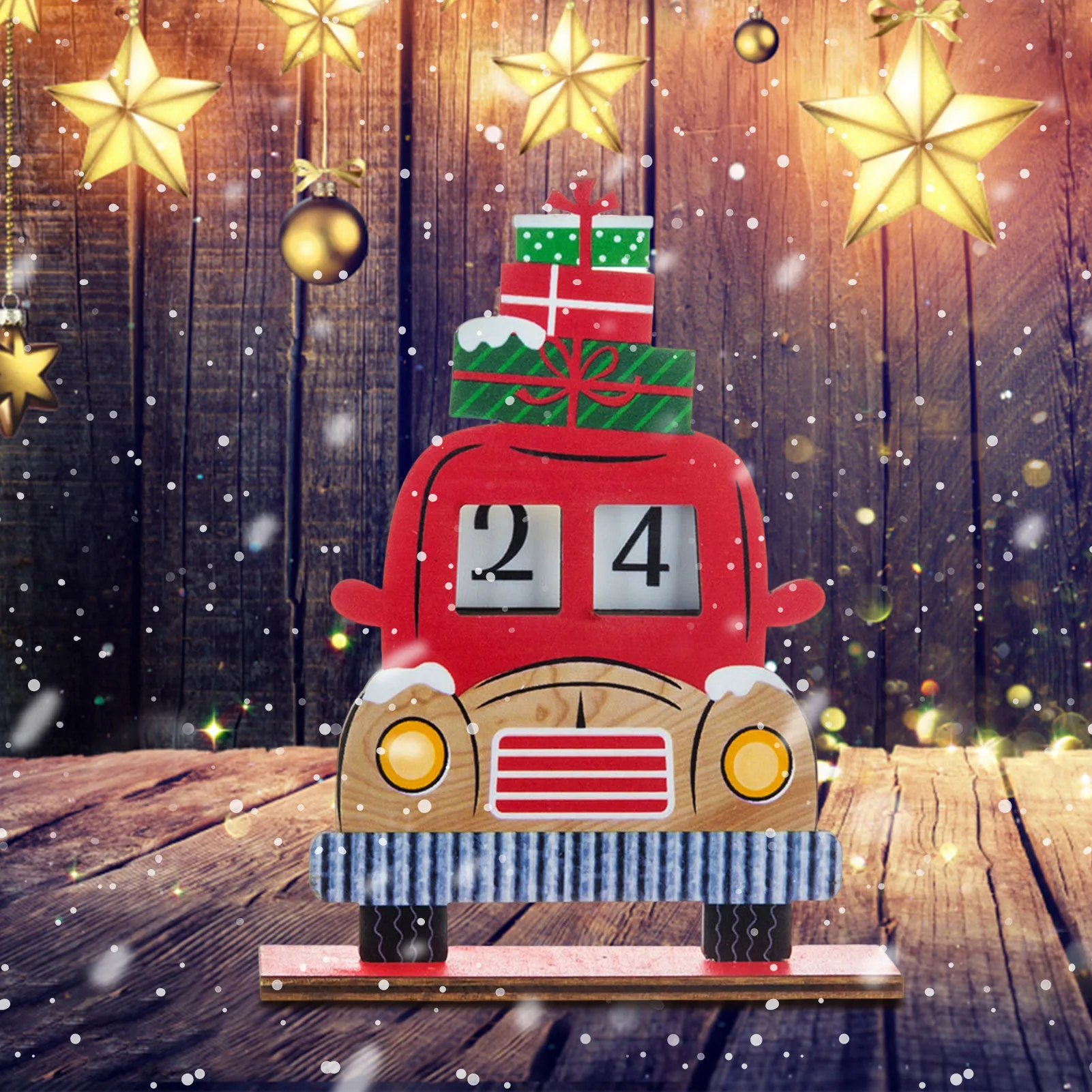 Christmas DIY Advent Calendar Christmas Ornaments Wooden Painted Car Santa Claus Decorations Souvenir for Kids Puzzle Toys