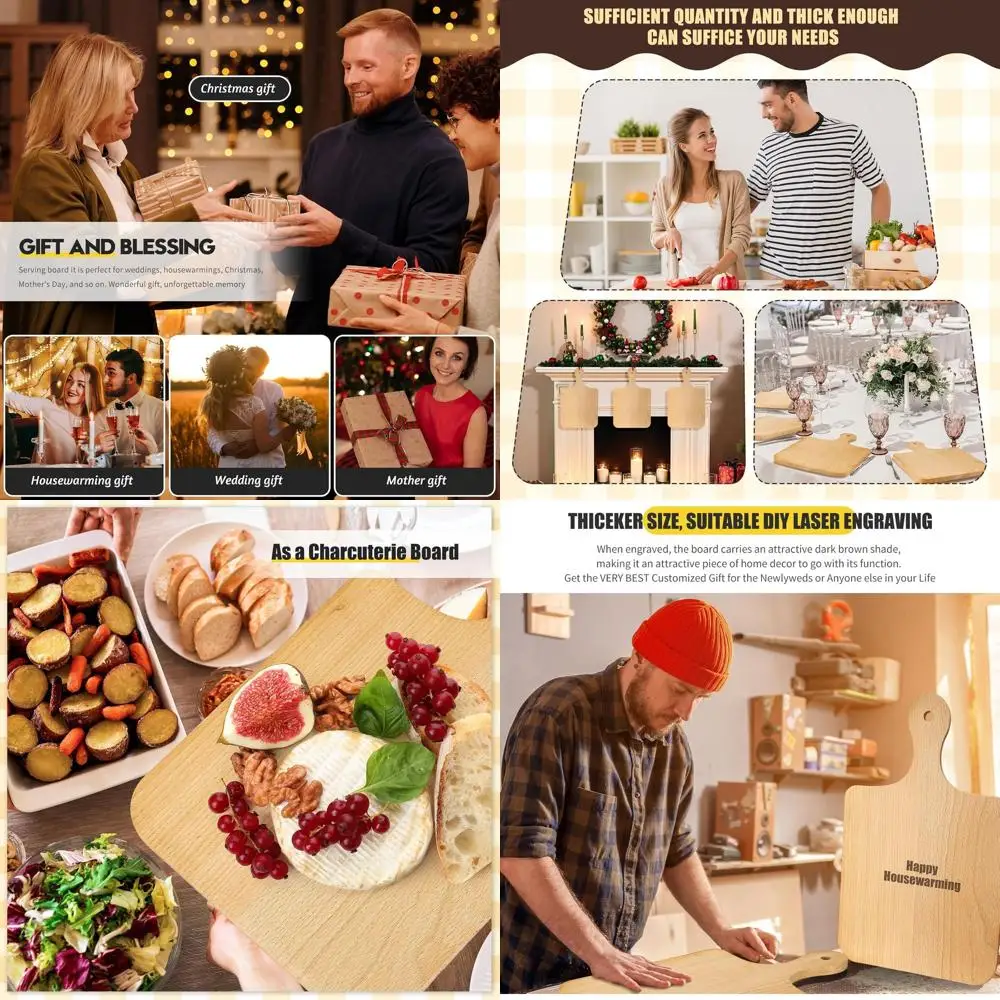 

6-Pack Thick Wood Cutting Boards for Chopping, Serving, Charcuterie, and Engraving - Perfect for Mother's Day, Weddings, and Hou