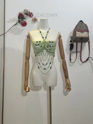Hand-woven irregular  multi-color beads Top women hollow tassel backless ropa mujer sexy beach honeymoon vacation Tank tops