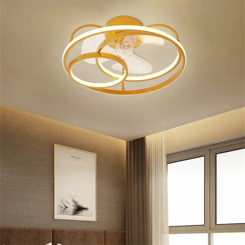 Ventilador de techo nórdico con control remoto, lámpara LED toroidal, moderna y sencilla, silenciosa, para interior, sala de estar y dormitorio