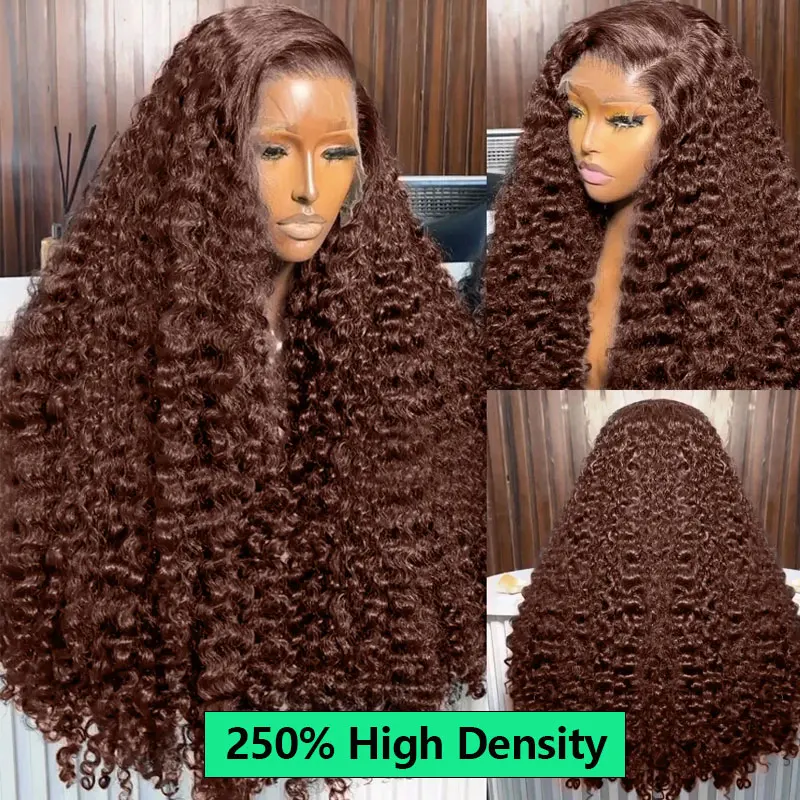

30 34 Inch Chocolate Brown Deep Wave Lace Front Wigs Human Hair 13x4 13x6 Hd Curly Lace Frontal Wigs for Black Women Pre Plucked