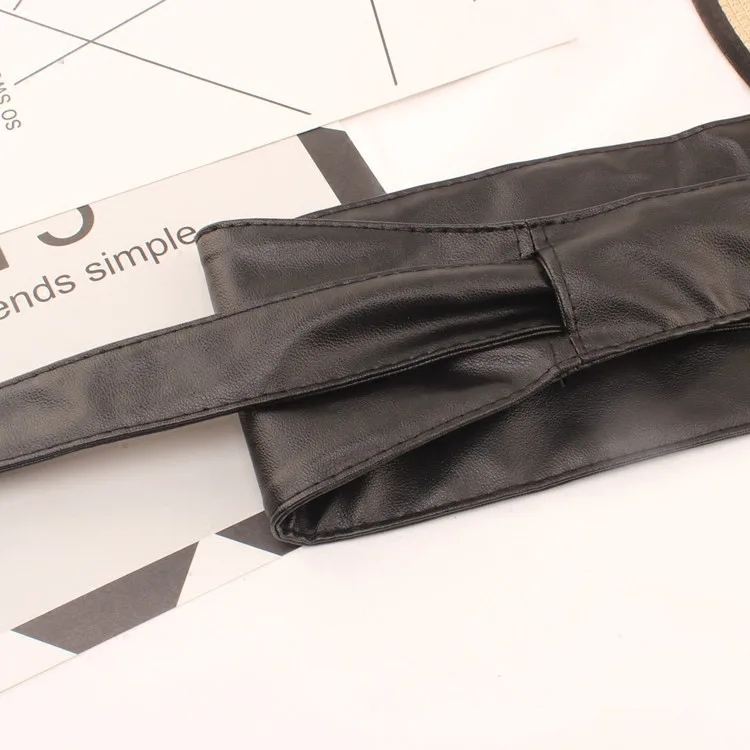 فستان نسائي أنيق من جلد البولي يوريثان مزين بحزام ريترو بلون سادة كاجوال وربطة عنق مناسبة تمامًا