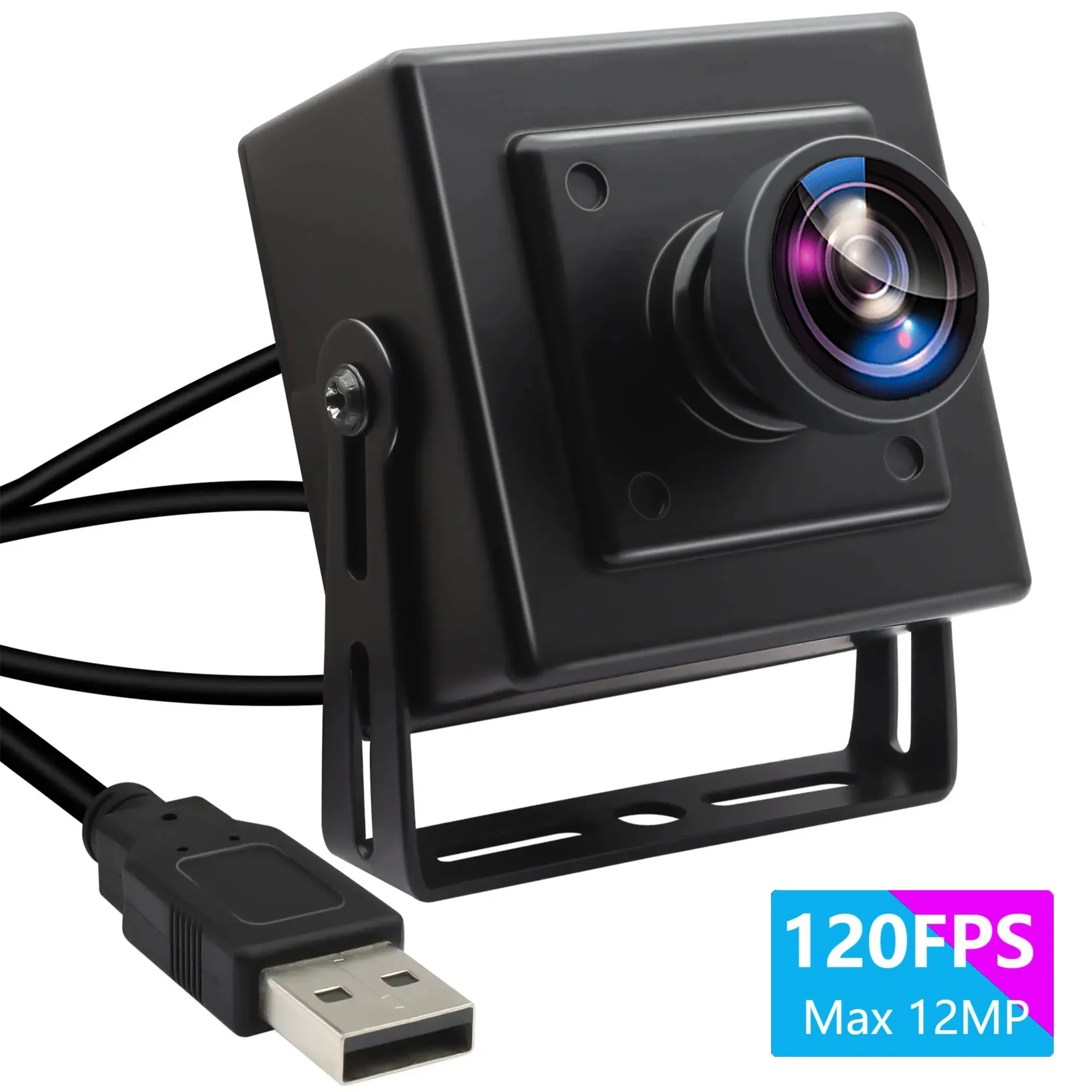 ELP 12MP Wide Angle USB Camera 1080P 120fps UVC PC Webcam No Distortion Lens Industrial High Speed Camera for Video Conference