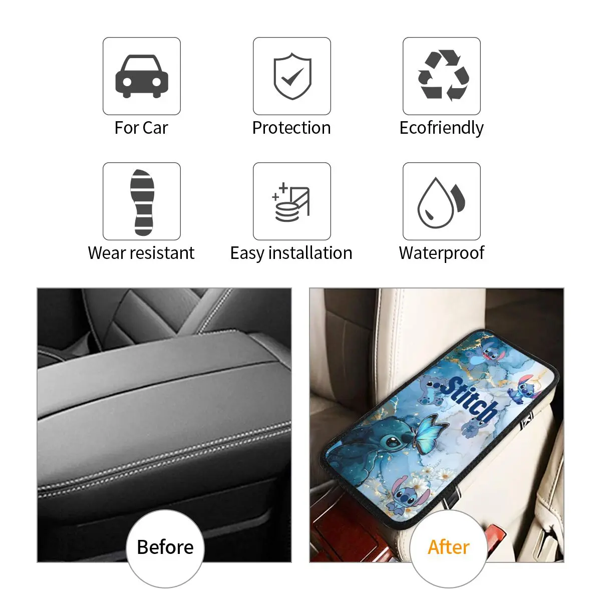 الأسد غرزة Kawaill الغريبة سيارة مركز وحدة التحكم حشوة وسادة مسند ذراع السيارة مقعد غطاء صندوق حامي لسيارة ديكور العالمي مقاوم للماء