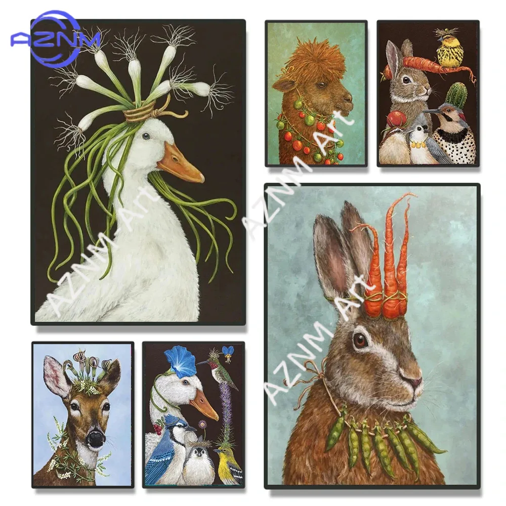 

1 шт., Абстрактная креативная картина с изображением животных: кролика, птицы, утки, овцы, постер для гостиной, спальни, настенная картина без рамы.