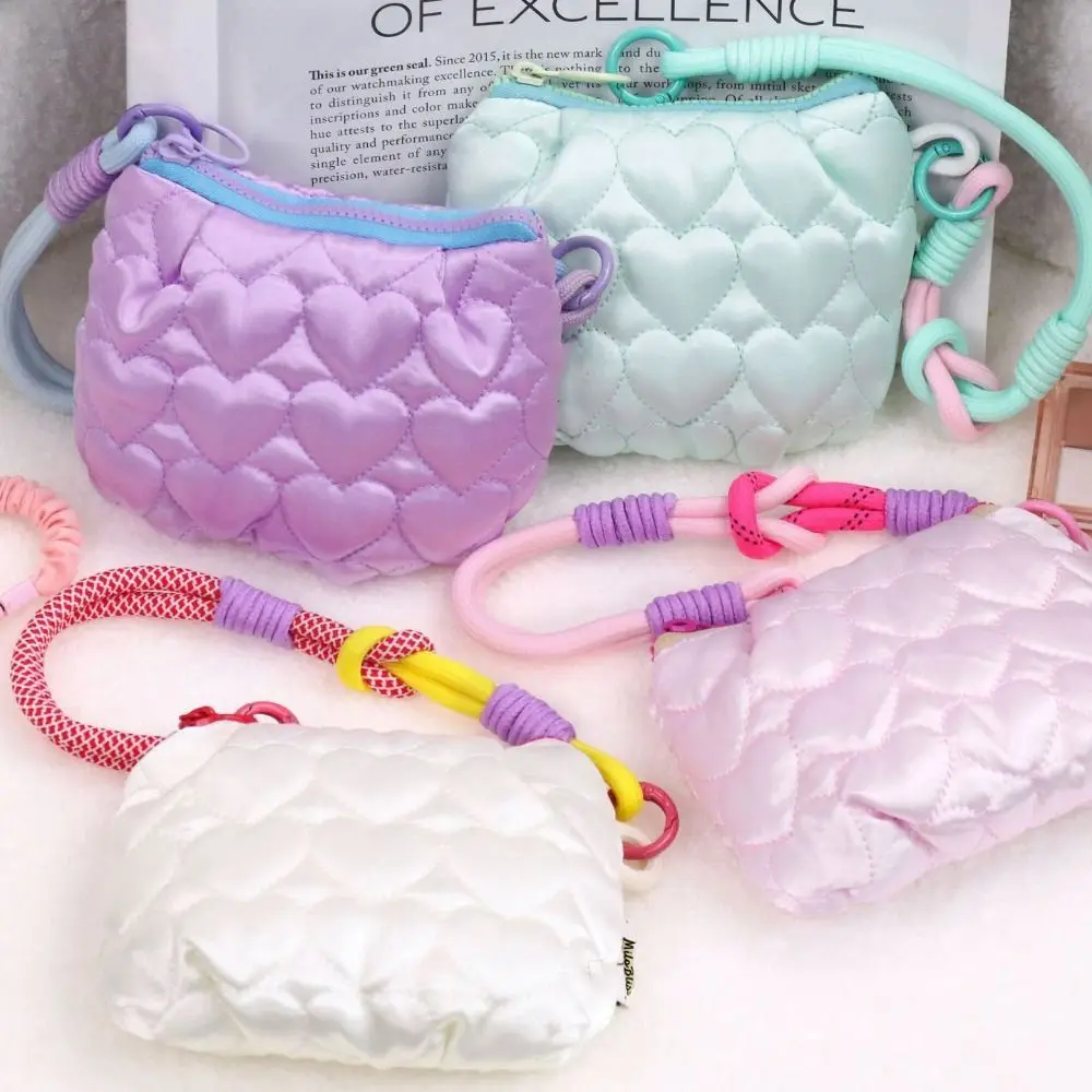 러브 하트 패딩 동전 지갑 한국 스타일 지갑 작은 항목 가방 메이크업 주최자 휴대용 위생 냅킨 보관 가방 야외