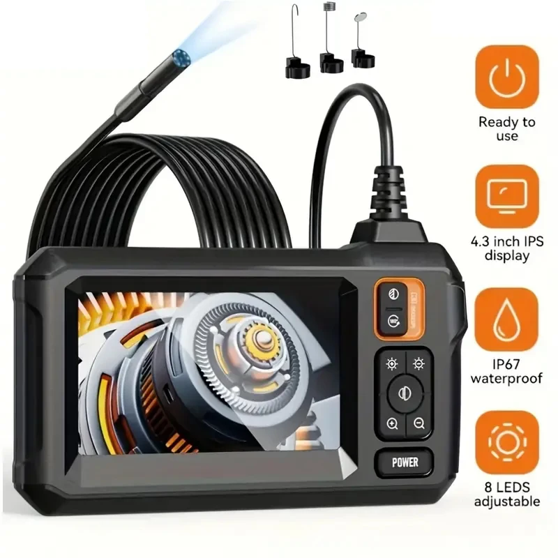 

Endoscope Camera, Borescope Camera With 4.3" IPS Screen, 1080P HD Inspection Snake Camera, 16.4FT Semi-Rigid Cord Bore Scope