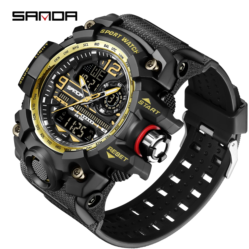 SANDA-Montre Militaire G-Style pour Homme, Montre-Bracelet Électronique Étanche, dehors, Choc Numérique, Marque, 2023