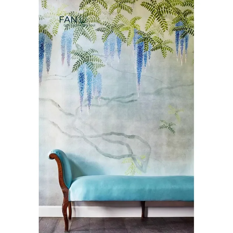 High-end Hand-Painted Wallpaper Featuring Delicate Embroidered Flowers Home Decor