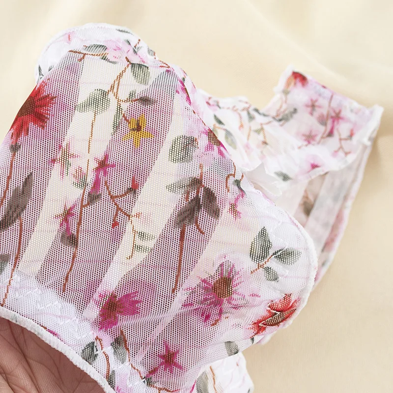 Floral śliczne Japanes Style Mesh Bow bezszwowe majtki stringi dla intymnych różowy G String kobiety dziewczyny bielizna przewiewna kalesony