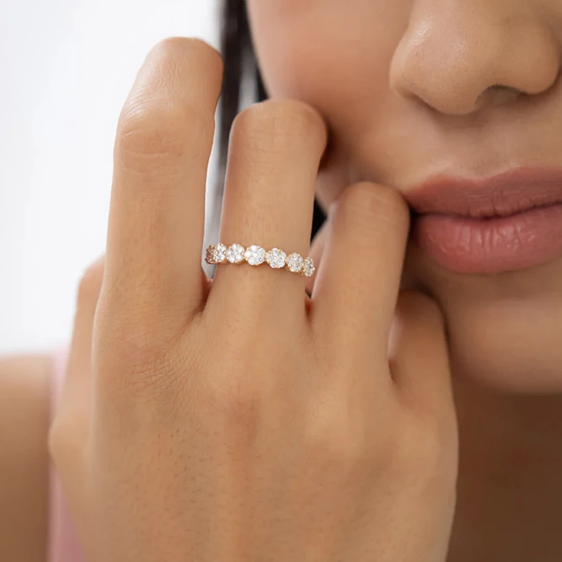 IOGOU Exquisite Moissanite Flower Ring for Women 925 Silver Rings Half Eternity Band Finger Jewelry 2025 Trendy Valentines Gift - view 5