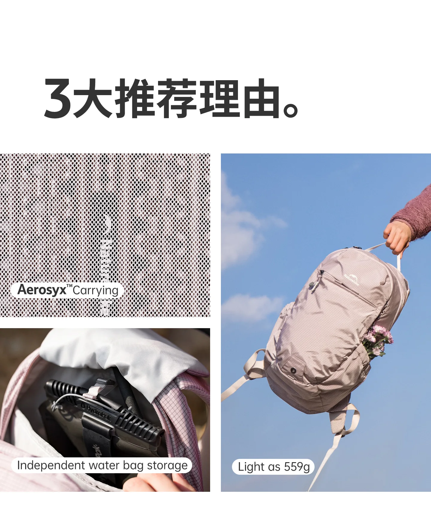 Naturehike 20L Freizeitrucksack, leicht, für Outdoor-Klettern, Trekking, Reisen, großes Fassungsvermögen, Trinkblase-Fach – Detail 2
