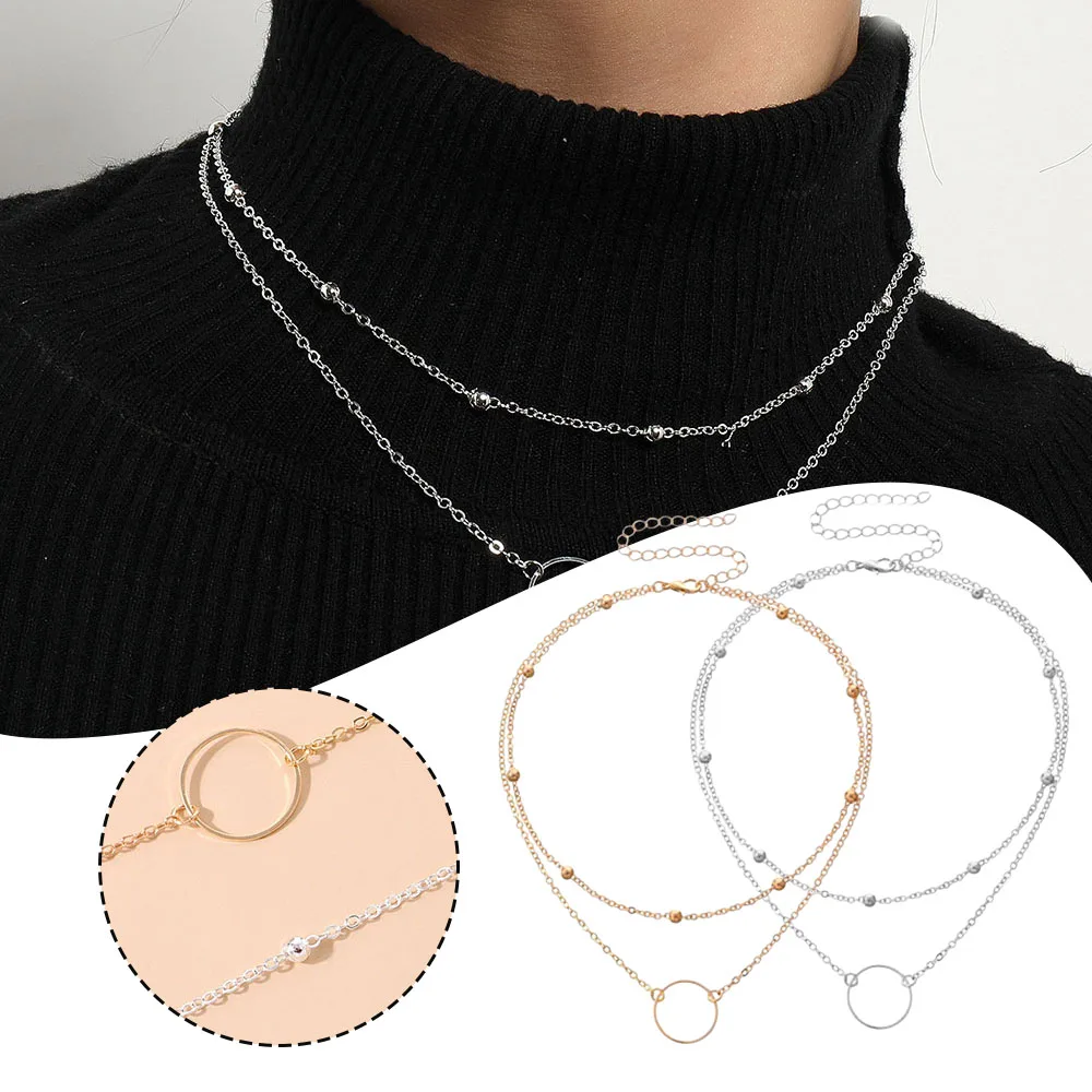 Simple Rings Pendant Necklace Exquisite Fashionable Collarbone Accessories For Birthday Gift