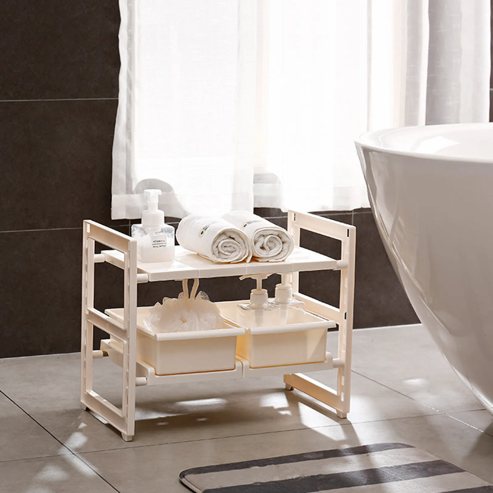 

1 шт. телескопическая полка-органайзер под раковину, пластиковый регулируемый держатель для кухонного шкафа, выдвижной ящик, полка для хранения на кухне