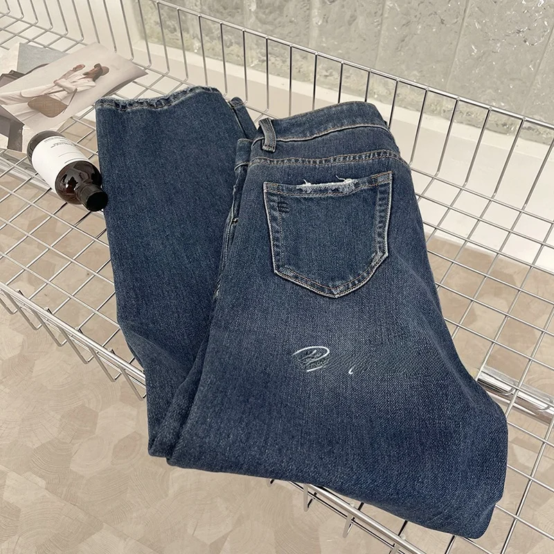 Jeans de haute qualité à taille mi-haute élastique, pantalon long polyvalent, mode féminine, saison d'automne, couleur foncée, marque QPP