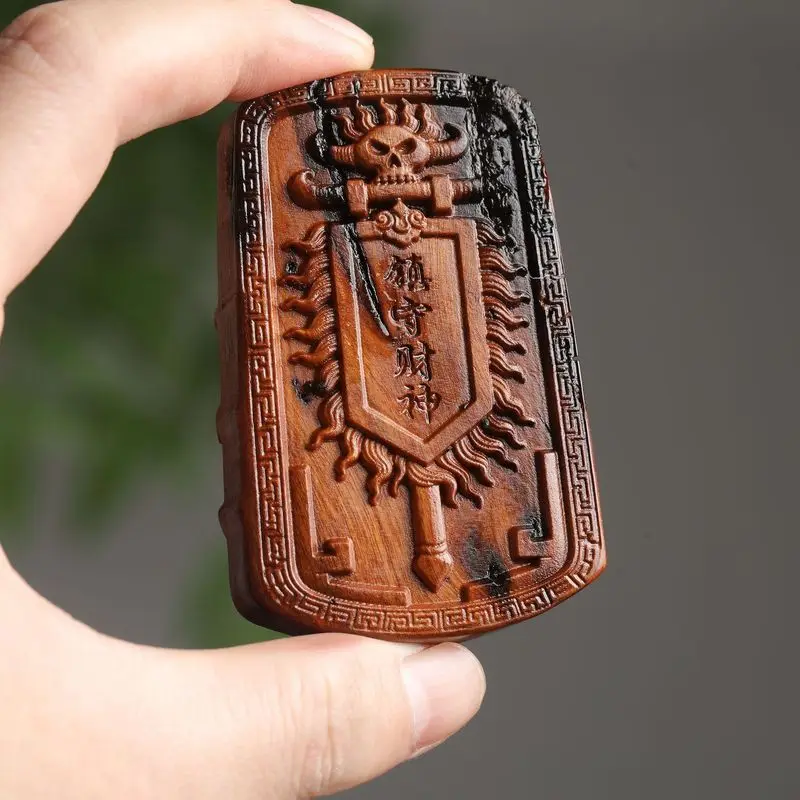Lightning-struck jujube wood pendant with double-sided carving of General Zhao Gongming, a peace amulet for personal protection