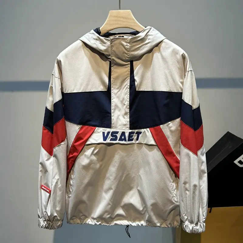 

Весенне-осенняя мужская куртка контрастного цвета на полумолнии, модный брендовый ветрозащитный американский спортивный альпинистский костюм с капюшоном