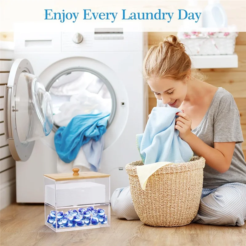 M12K-Acryl-Trocknerblatthalter mit Schublade und Bambusdeckel, transparenter Acryl-Wäschepad-Aufbewahrungsbehälter mit großem Fassungsvermögen