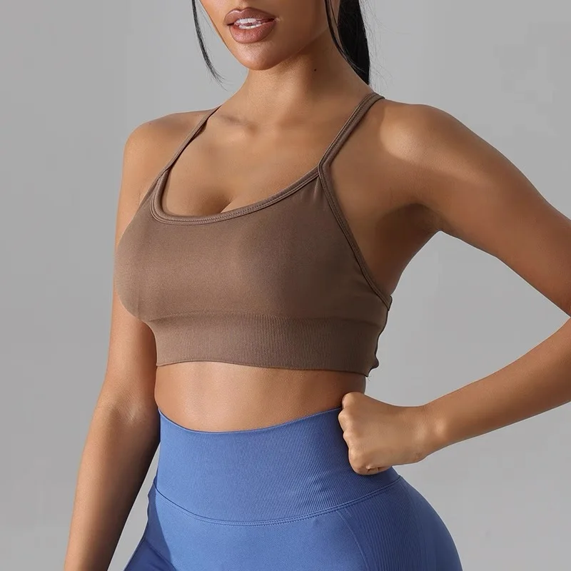 Gepolstertes Yoga-Tanktop für Damen, Fitness-Top mit überkreuztem Rücken, Pilates-Sport-BH, stoßdämpfender Trainings-BH. – Detail 18