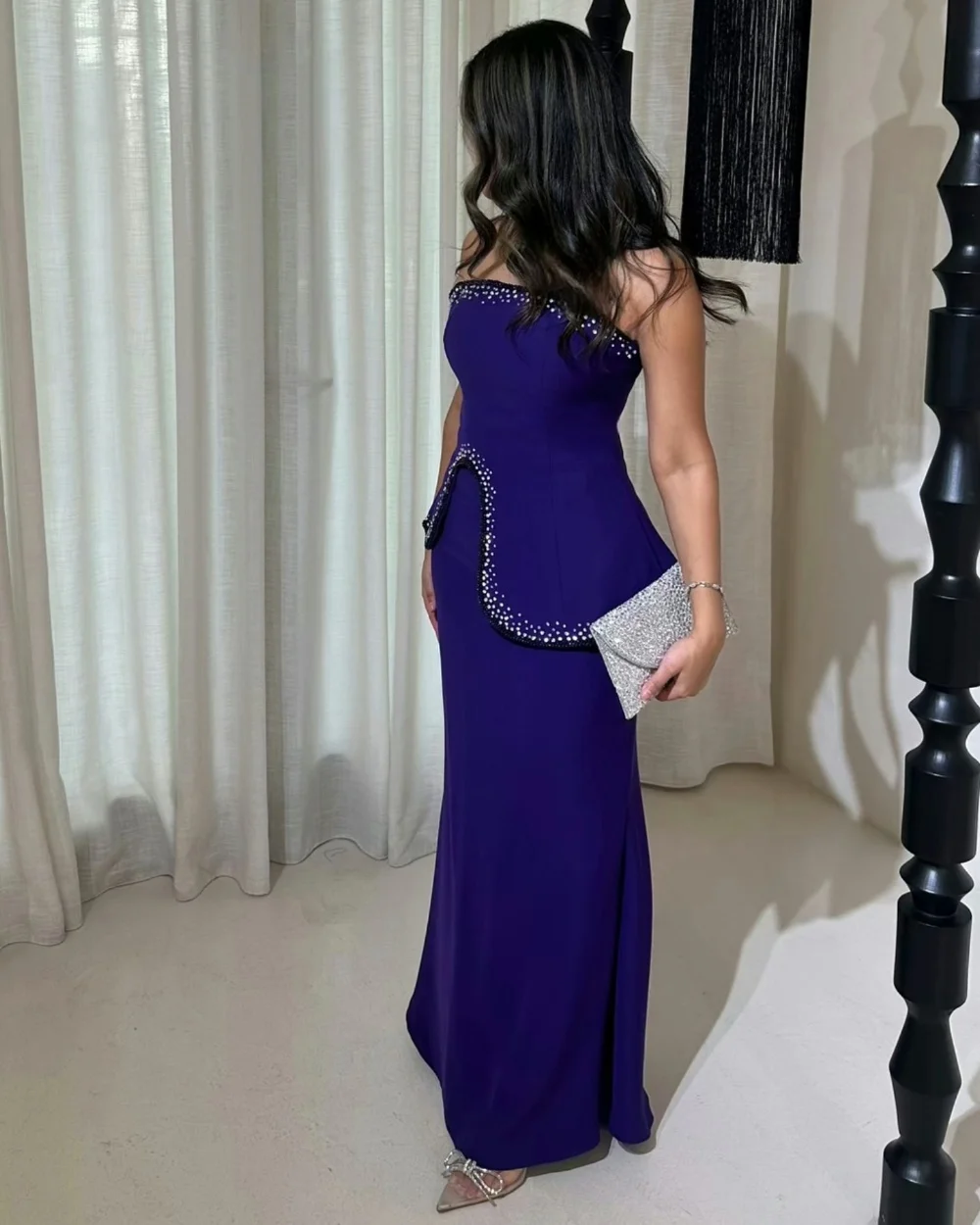 

Customized Exquisite Jersey Sequined Mermaid Strapless Long Dresses Bespoke Occasion Quinceanera Chinese Style