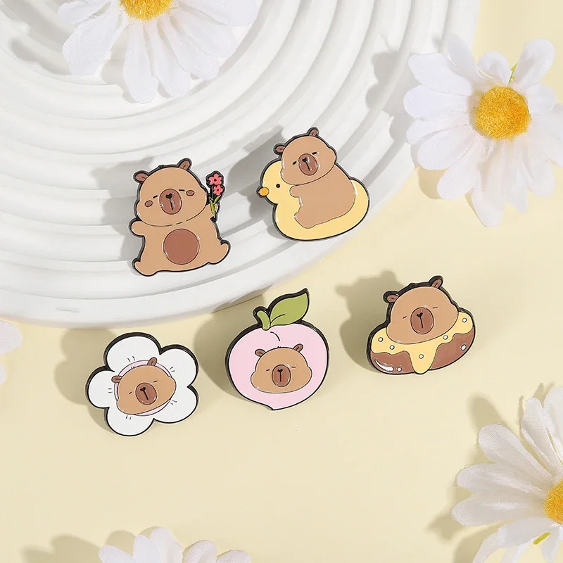 4-8Pcs/Sets Cartoon Capybara Black Cat Dice Alien UFO Enamel Pins Retro CD Silly Goose Brooch Lapel Badge Jewelry Gifts